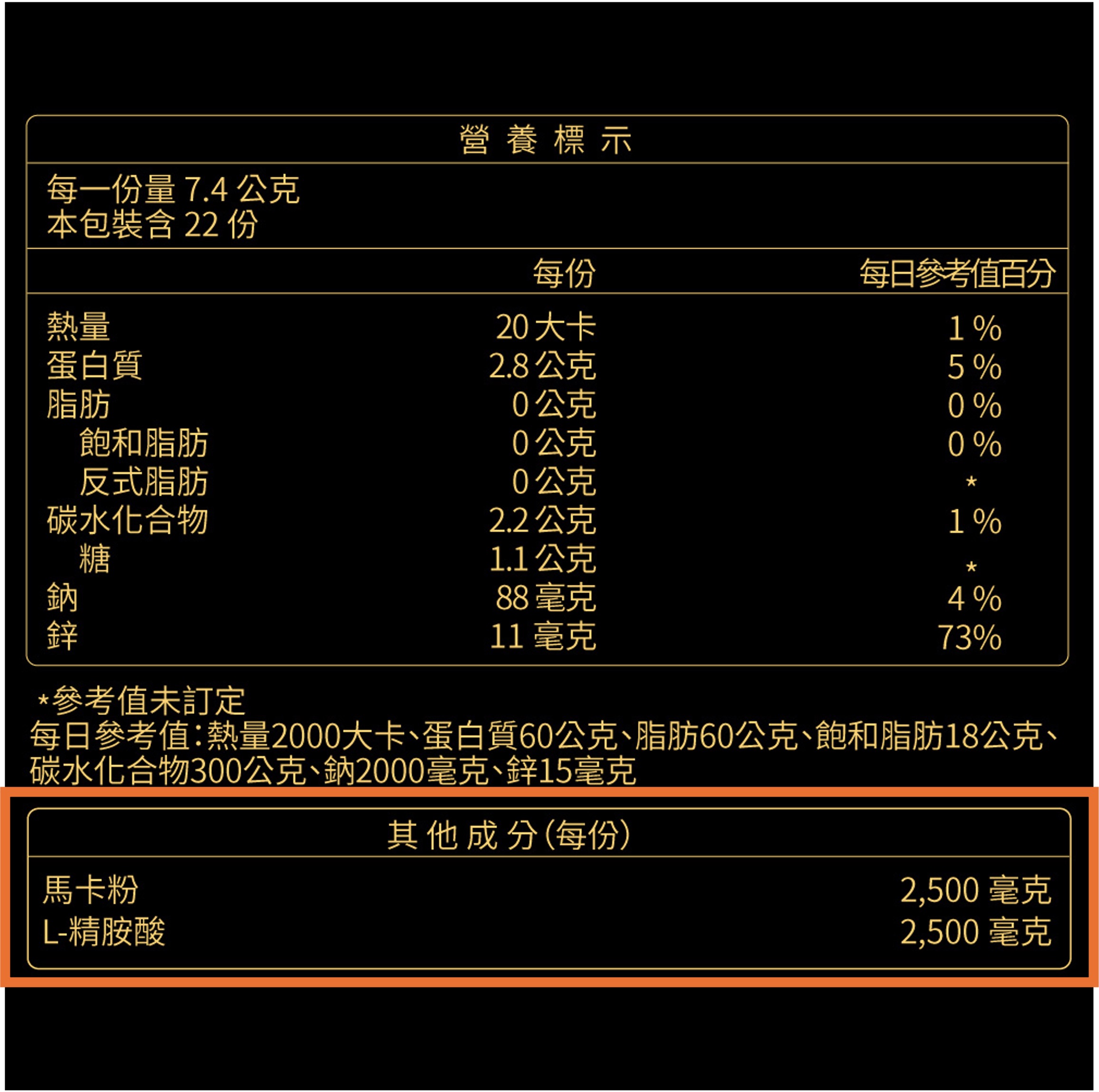 瑪卡含量劑量標示